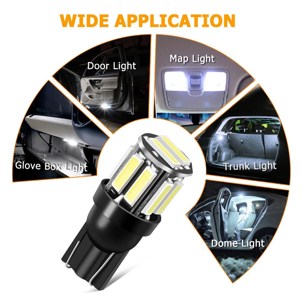 T10 светодиодный W5W 194 168 10-7020 SMD Светодиодная лампа для освещения салона автомобиля