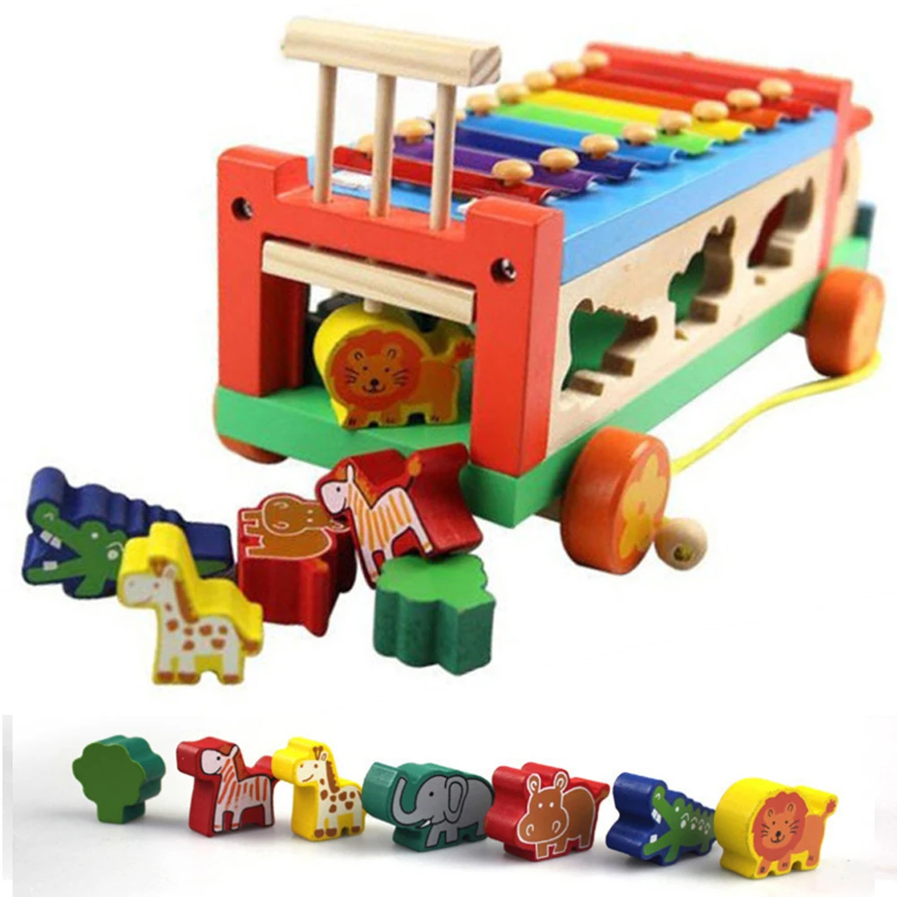 

Music Instrument Toys 2022 Wooden Kids Hand-eye Coordination Draggable Musical Funny Puzzle Toys Animal Shape Toy