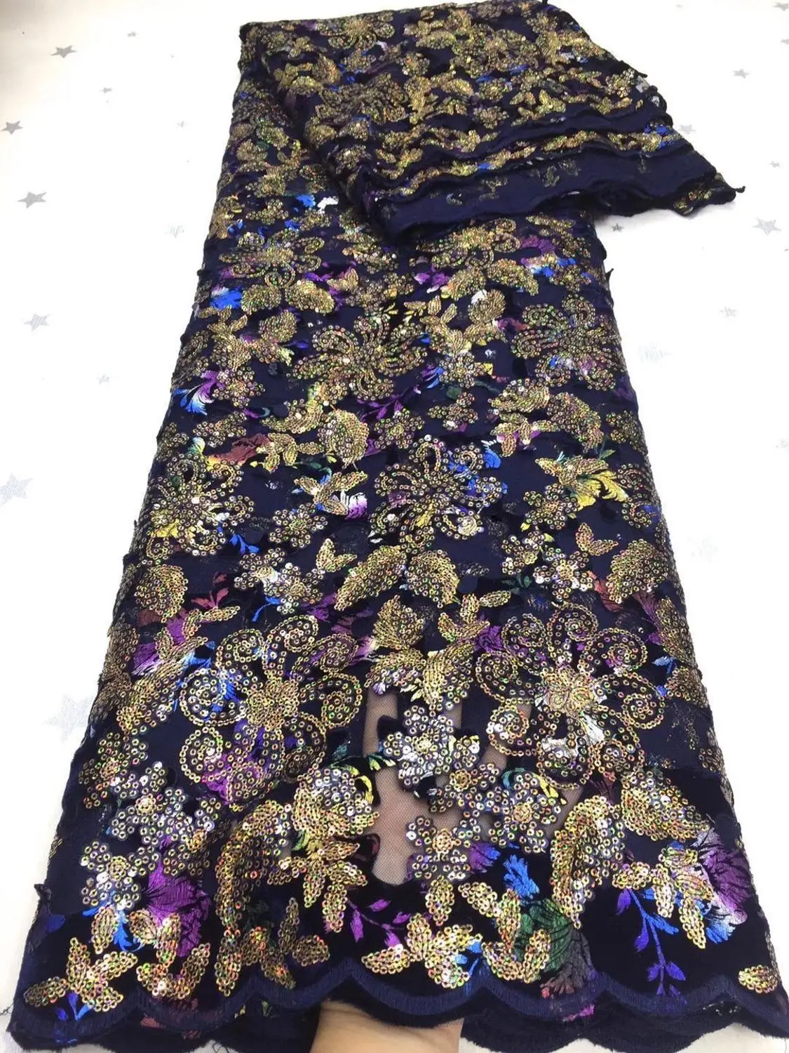 

Lace fabric French Lace Fabric 2020High Quality African Nigerian Sequins Flower Embroidered Tulle Lace Fabric mulitcolor sequins