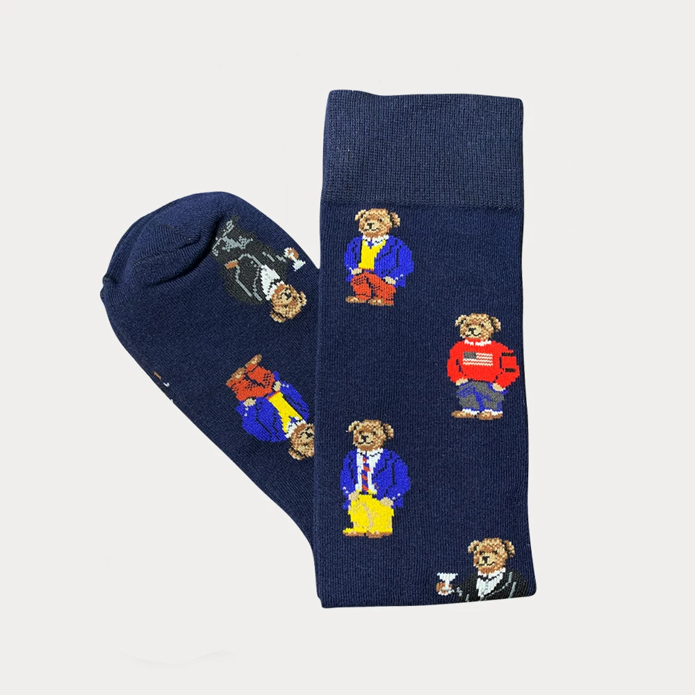 PLEIN BEAR Navy Blue Socks Unisex Teenager Student Hip Hop Style Long Socks knitting Bear Athletes Leg Warmers Stripe Socks