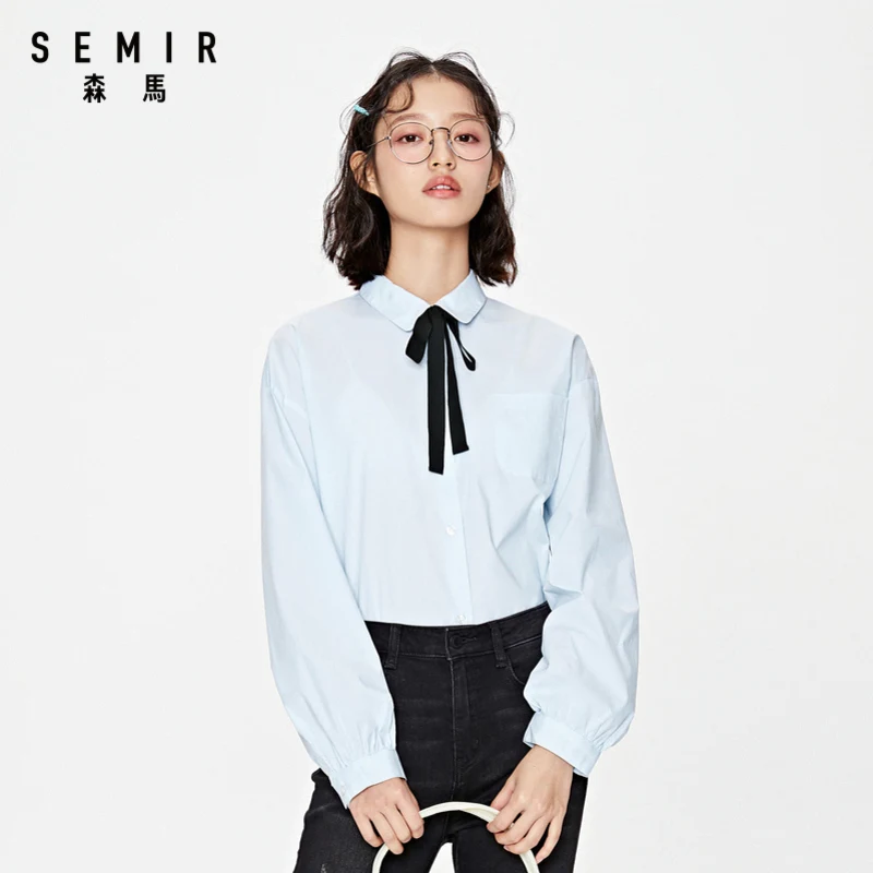 

SEMIR European style shirt women cotton long sleeve spring 2020 new blouse bow-tie loose women inner shirts top