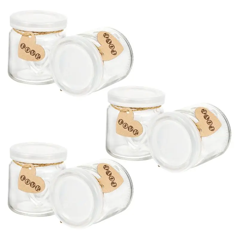 

6 Sets Glass Yogurt Pudding Bottles Hearts Design Milk Cups Jelly Jars With Lid Glass Pudding Cup Jelly Cup Yogurt Bottle