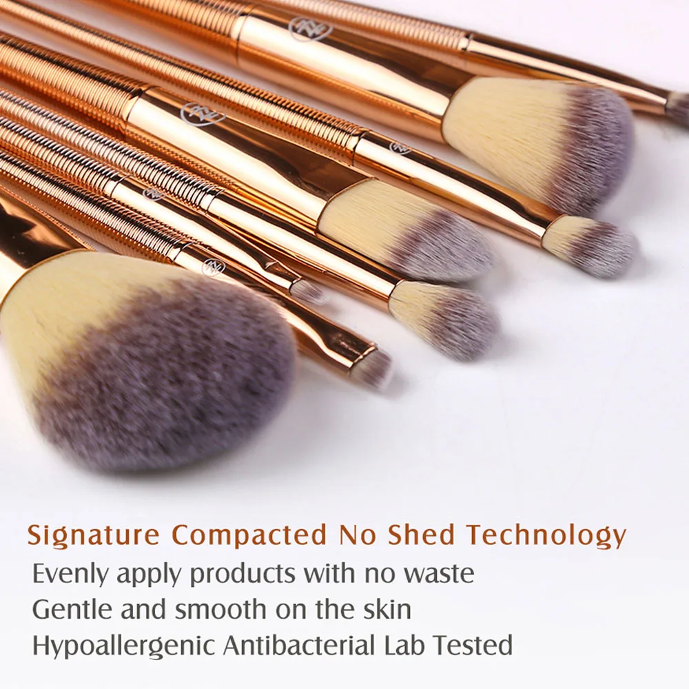 ZOREYA 8pcs Rose Gold Mermaid Makeup Brushes Powder Blending Eye Shadow Brush Set with Shiny Portable Bag