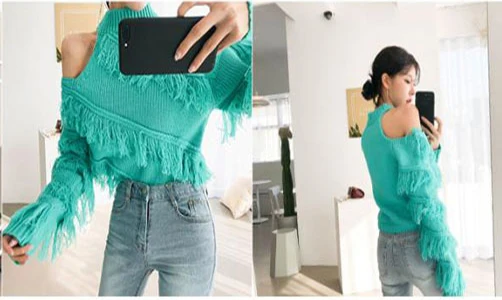 Ins новые зимние женские пуловеры с бахромой свитер сексуальное платье-водолазка с длинными рукавами корейский повседневное вязаное Свободное свитер C99203K