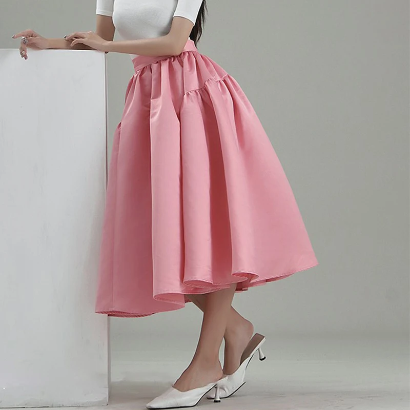 TWOTWINSTYLE повседневная розовая облегающая длинная юбка с рюшами Женская корейская