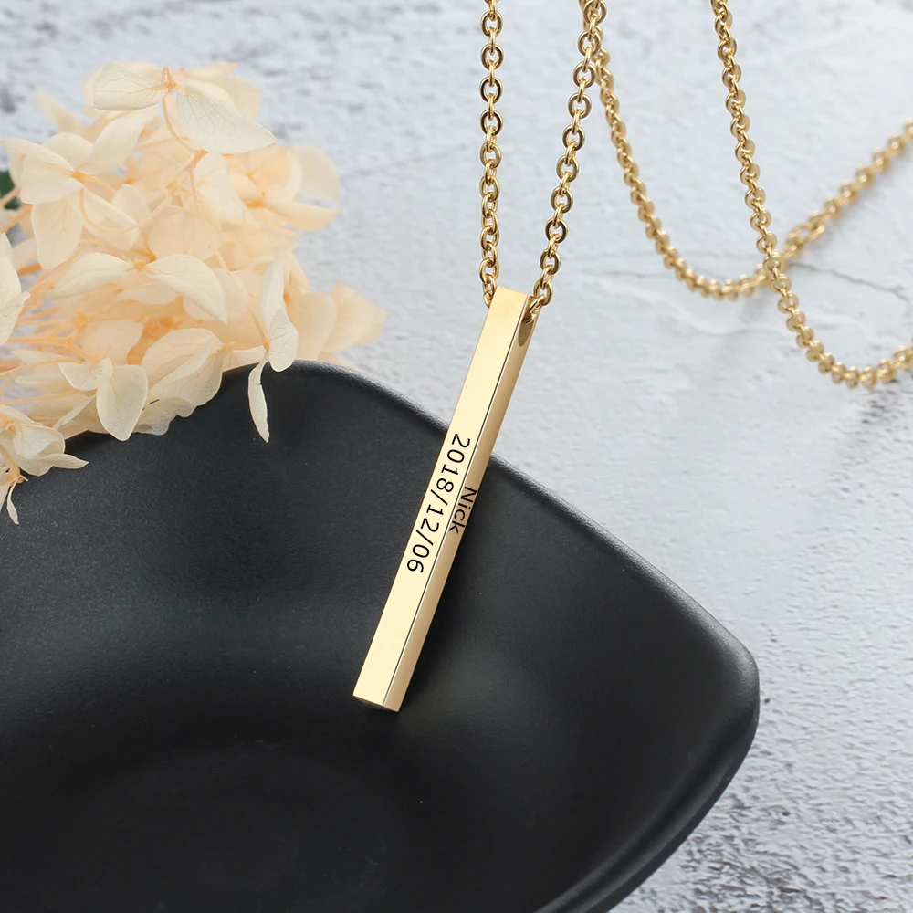 Ожерелье с гравировкой по четырем Сторонам вертикальная подвеска 3D именем на