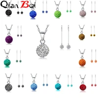 qianbei tassels earring pendant necklace pave rhinstone disco ball 925 sterling silver jewelry for women dress jewelry set new