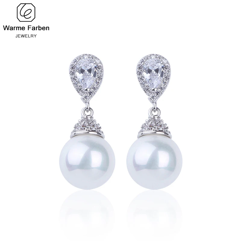 Warme Farben 925 Серебряные женские серьги сделанные с кристаллами Swarovski элегантные жемчужные висячие серьги Модные ювелирные изделия Свадебные серьги