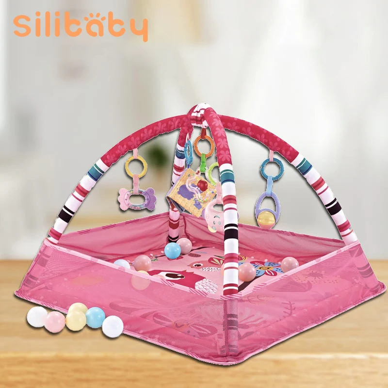 Silibaby Baby Fitness Frame Baby Early Education Puzzle Hand Bell Newborn Game Blanket Fence Toy Fitness Frame Children Toy
