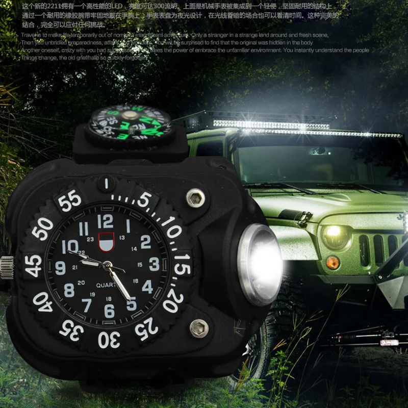 

3 in 1 Bright Watch Light Flashlight Torch Outdoor Sports Mens Fashion Waterproof LED Rechargeable Wrist Watch lamp