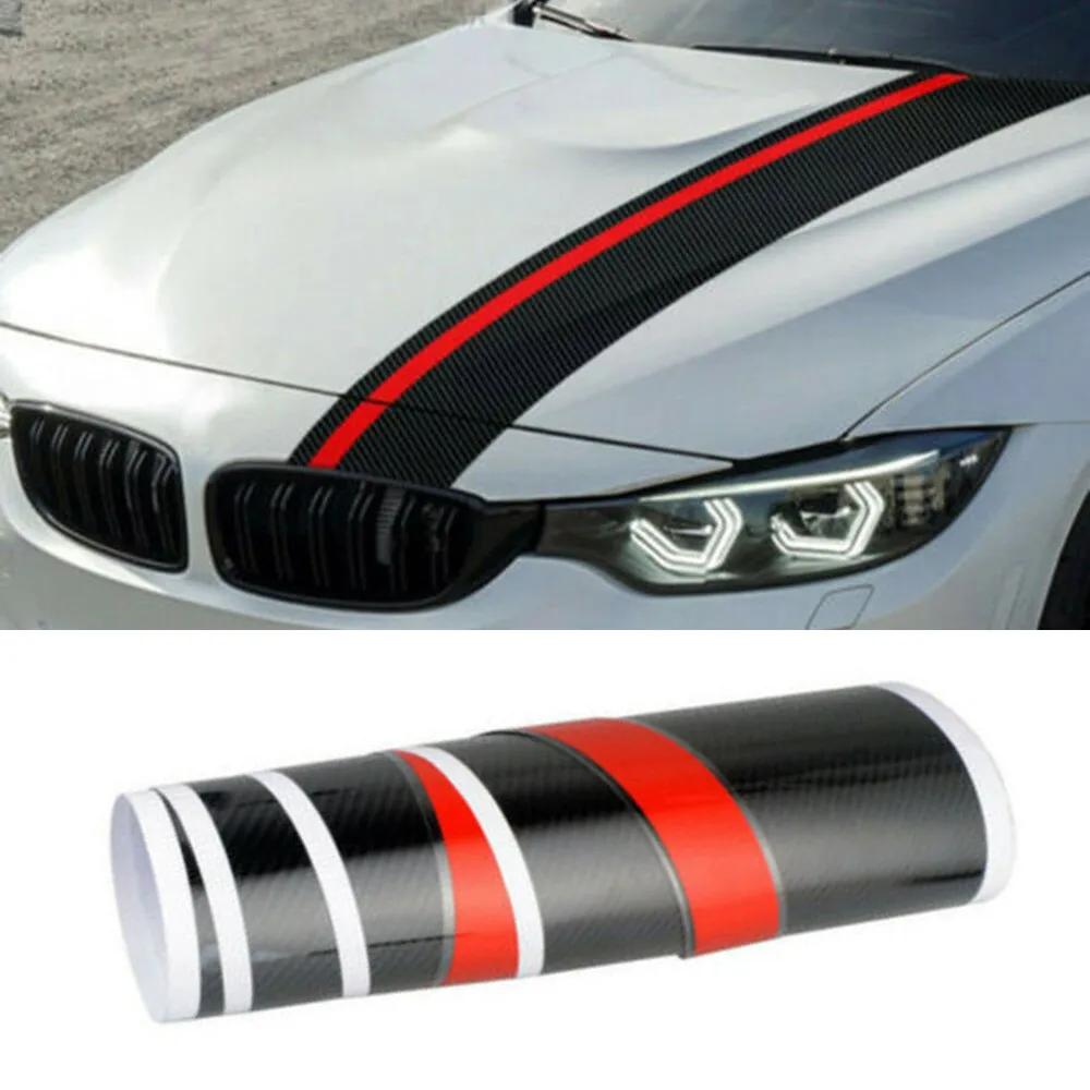 

Vehicle Decal Wrap Sticker 5D Carbon Fiber Front Hood Rally Racing Stripes