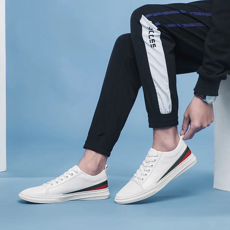 

New Arrival Autumn Big Boy Casual Shoes Black Leather Man Sneakers Fashion Footwear For Mens Lace Up Casual Brand Men Shoe