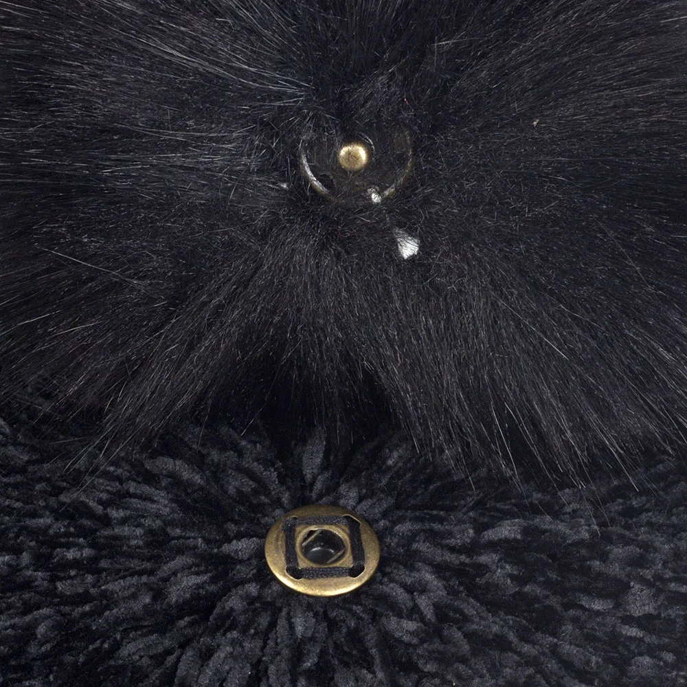 Женский вязаный берет Geebro элегантный из синели с искусственным мехом и помпоном