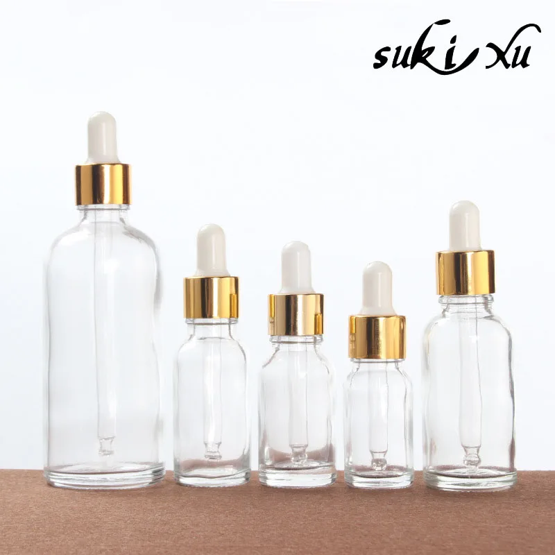 

10PCS/LOT Golden Cap Clear Bottle Glass Refill Dropper Pipette Clear DIY Essence Massage Oils Mix Aromatherapy Liquid Serum