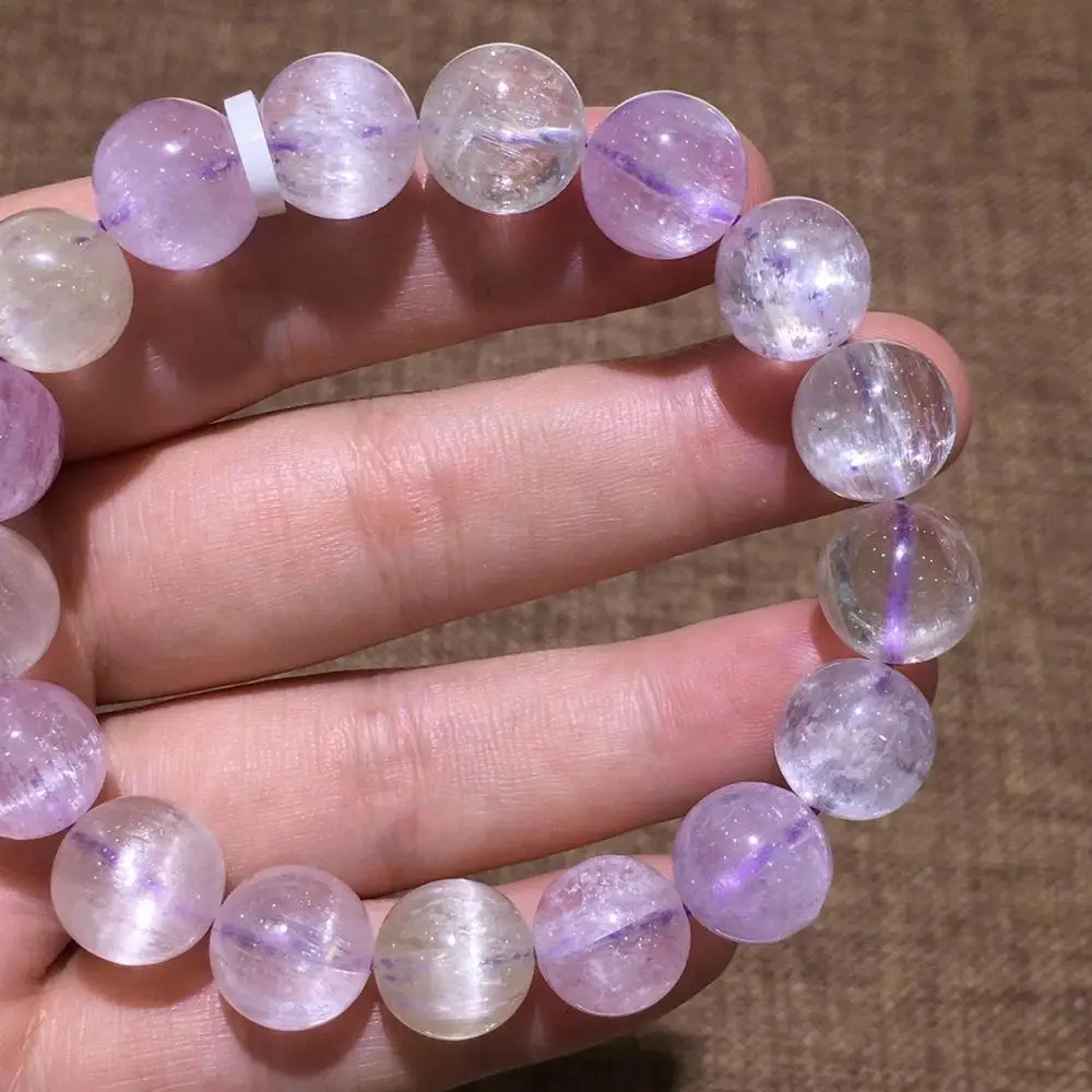 

Natural Purple Yellow Kunzite Quartz Clear Round Beads Bracelet 12.2mm Powerful Energy Cat Eye Women Men Certificate AAAAAA