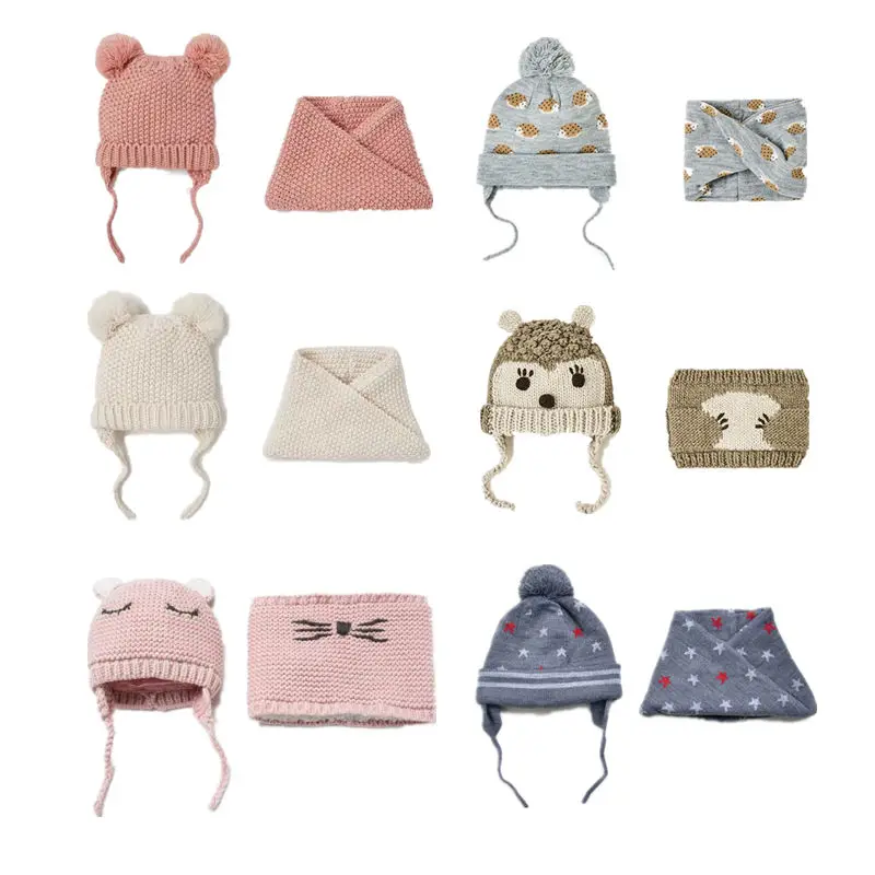 

Baby Hats Children's Hat & Scarf 2pcs/lot Baby Girl Hat Autumn Winter Double Layer Knit Warm Boys Girls Hats Kids Winter Hats