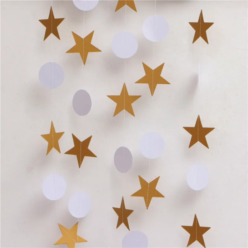 

2M Pink White Gold Star Round Paper Garland Wedding Birthday Shinny Gold Paper Banner hanging Party Baby Bridal Decoration