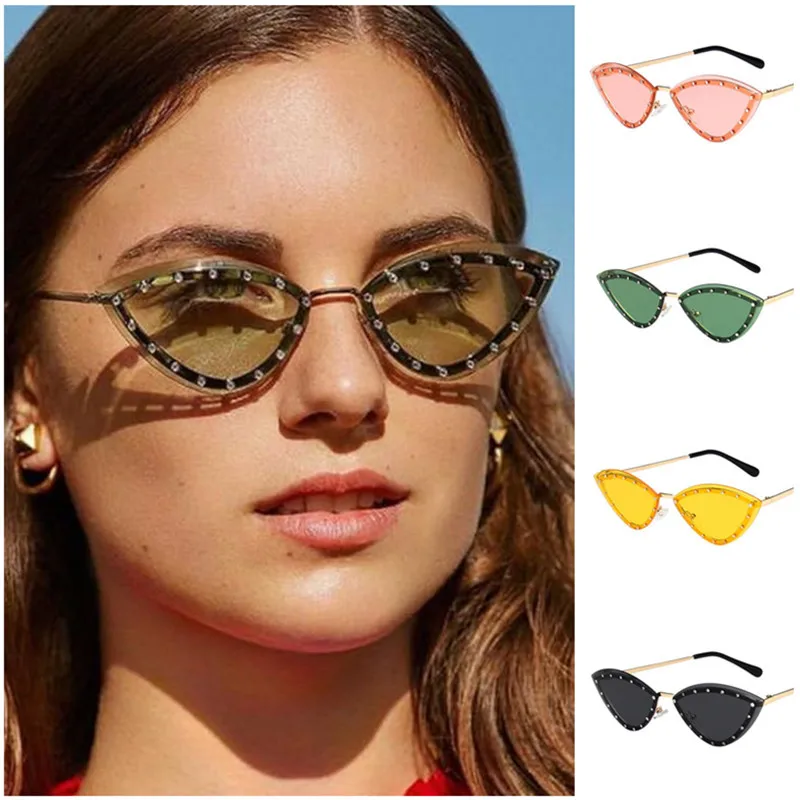 

Women Sunglasses Trimming Sun Glasse Rimless Goggles Anti-UV Spectacles Retro Cat Eye Eyeglasses Adumbral A++