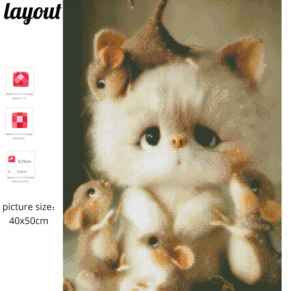 Huacan Diamond Painting Full Drill Cat Embroidery Mouse Diy Mosaic Animal Pictures With Rhinestones|Алмазная мозаика и