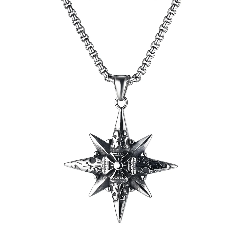 

Fashion creative eight-pointed star pendant personality trend simple cross titanium steel stainless steel necklace Man necklace