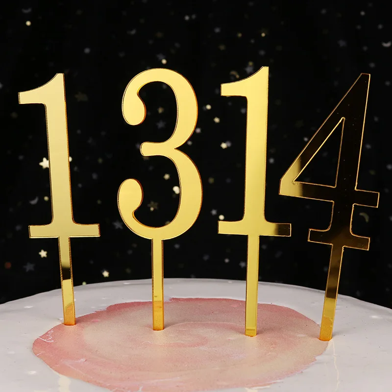 Новинка 0-9 цифр блестящий золотой акриловый Топпер для свадебного торта