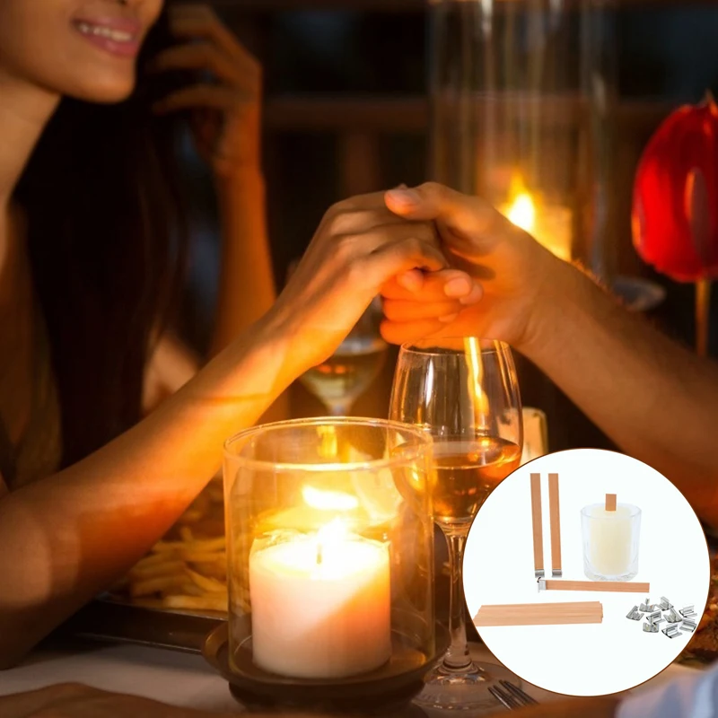 

Wood Candle Wicks 10Pcs Candle Cores Natural Wood Wick with Iron Stand,Wooden