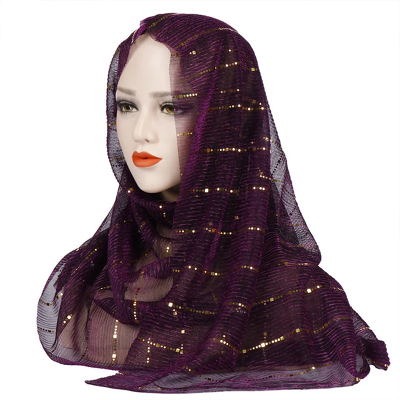 

Muslim Women Hijab Head Coverings Sequins Scarf Islamic Headscarf Turkish Islam Turban Bandana Women Foulard Hijab