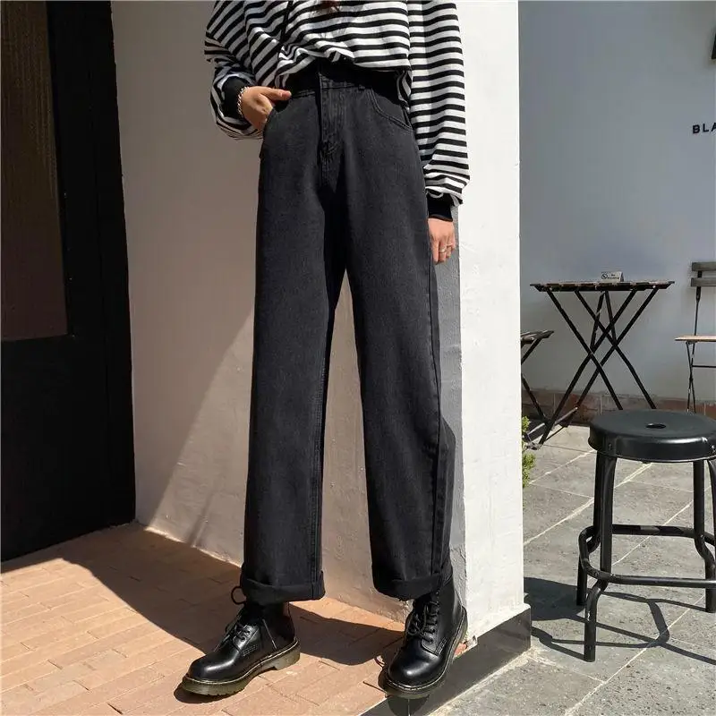 Джинсы модные прямые брюки бойфренды с высокой талией повседневные мешковатые