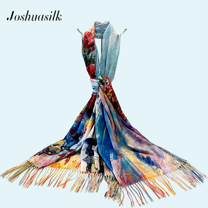 Женский шарф из смесового хлопка Joshuasilk длинный двусторонний с принтом в виде