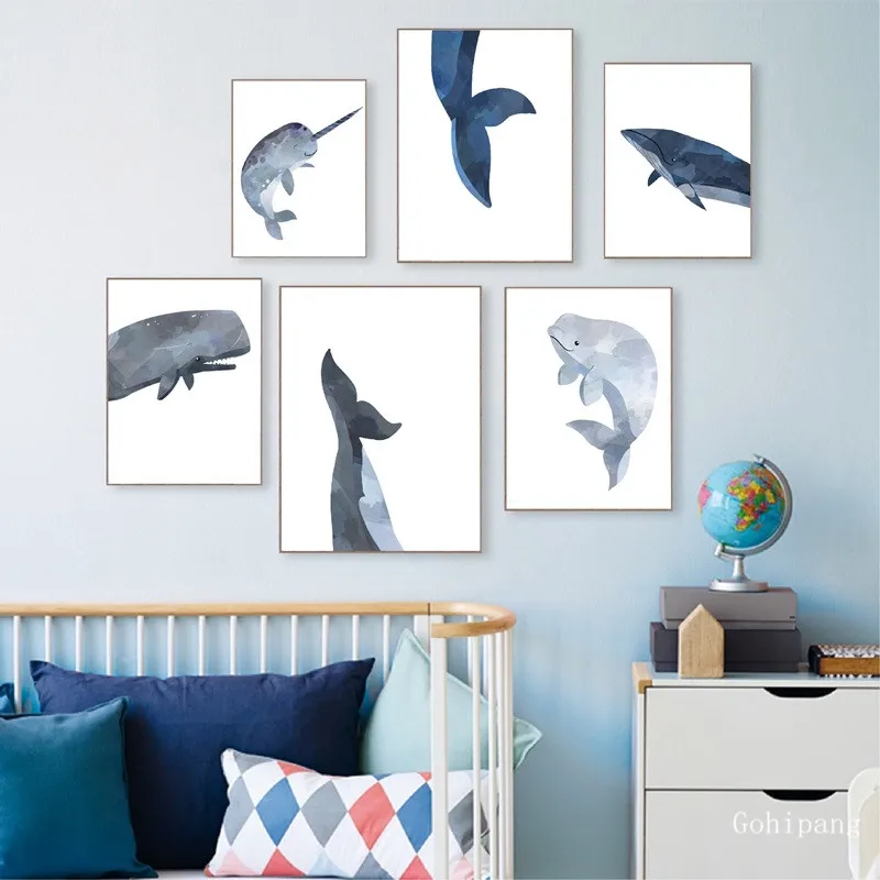Картина с Китом и животным на холсте принтом океанского моря тема для детской
