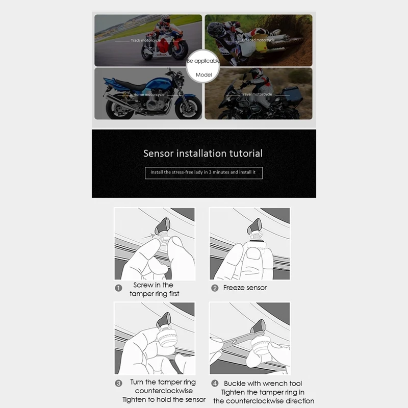 

Motorcycle Tire Tyre Pressure Monitoring System 2 External Sensors for IOS Android APP Mobile Phone Monitoring Alarm