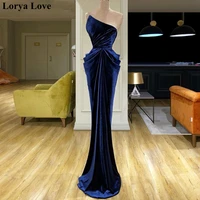 elegant navy blue velvet mermaid arabic evening dresses long women special occasion party long dress 2020 dubai prom formal gown