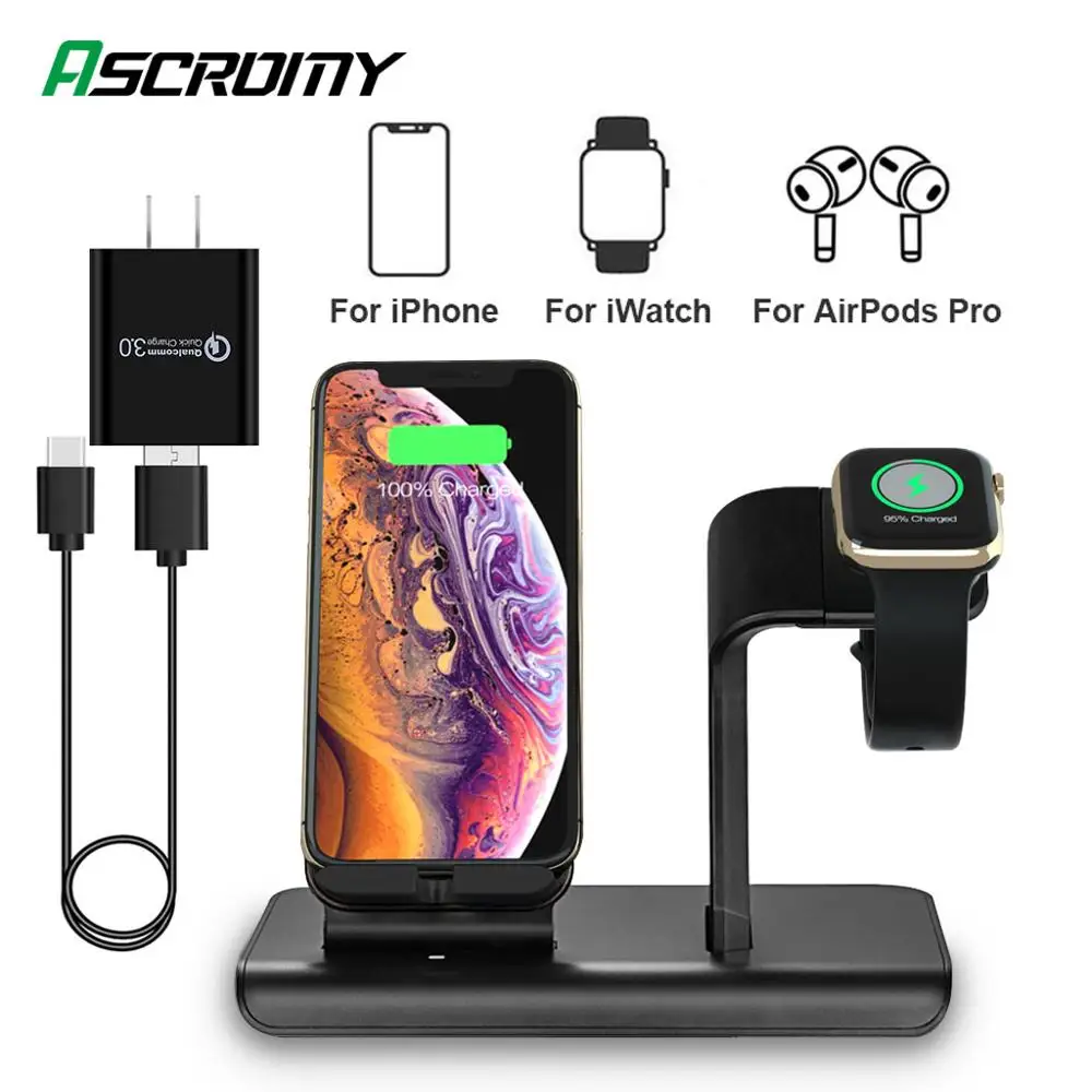 Qi Беспроводное зарядное устройство подставка для iPhone XR 11 Pro X XS MAX 8 8plus AirPods Apple Watch 5 4