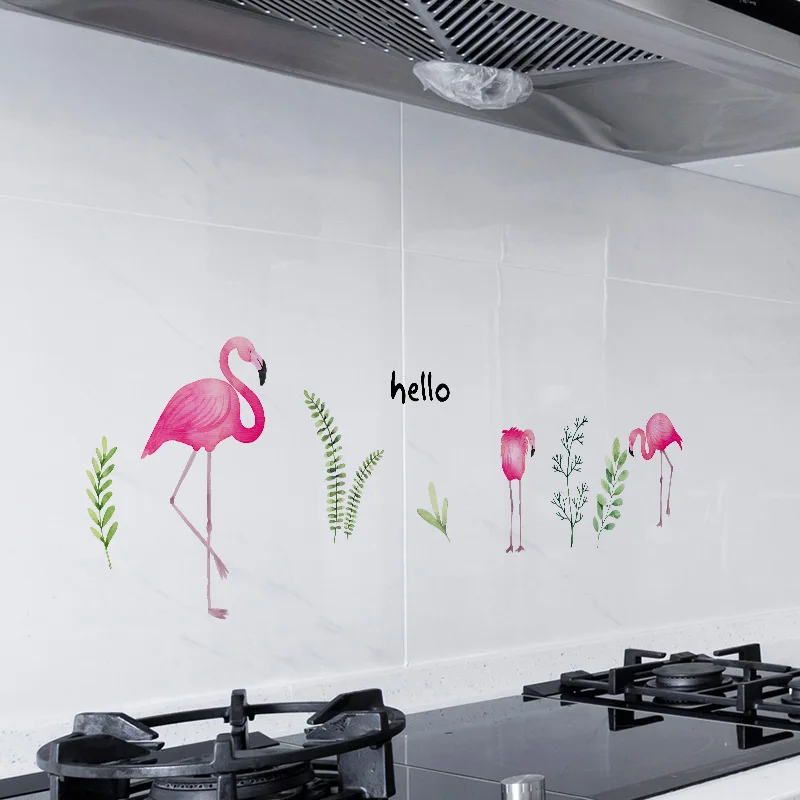 Kitchen Oil Proof Wall Sticker Murals Pink Flamingo Bird Pattern Tiles Decor Stickers 3d Nordic Home Decoration Posters J180 | Дом и сад