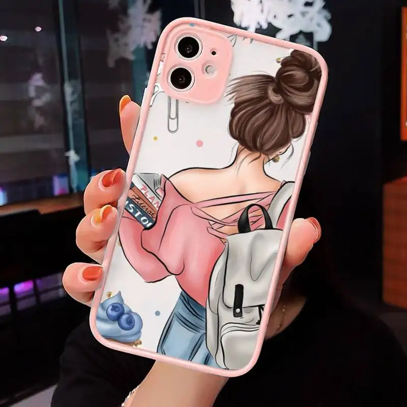 

Fashion Girl Heels Coffee beautiful Phone Case Matte Transparent for iPhone 7 8 11 12 s mini pro X XS XR MAX Plus cover funda