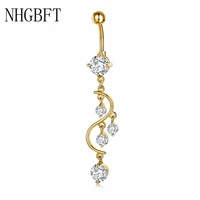 nhgbft high quality long section s shaped flowers tassel belly ring women sexy body jewelry industrial piercing