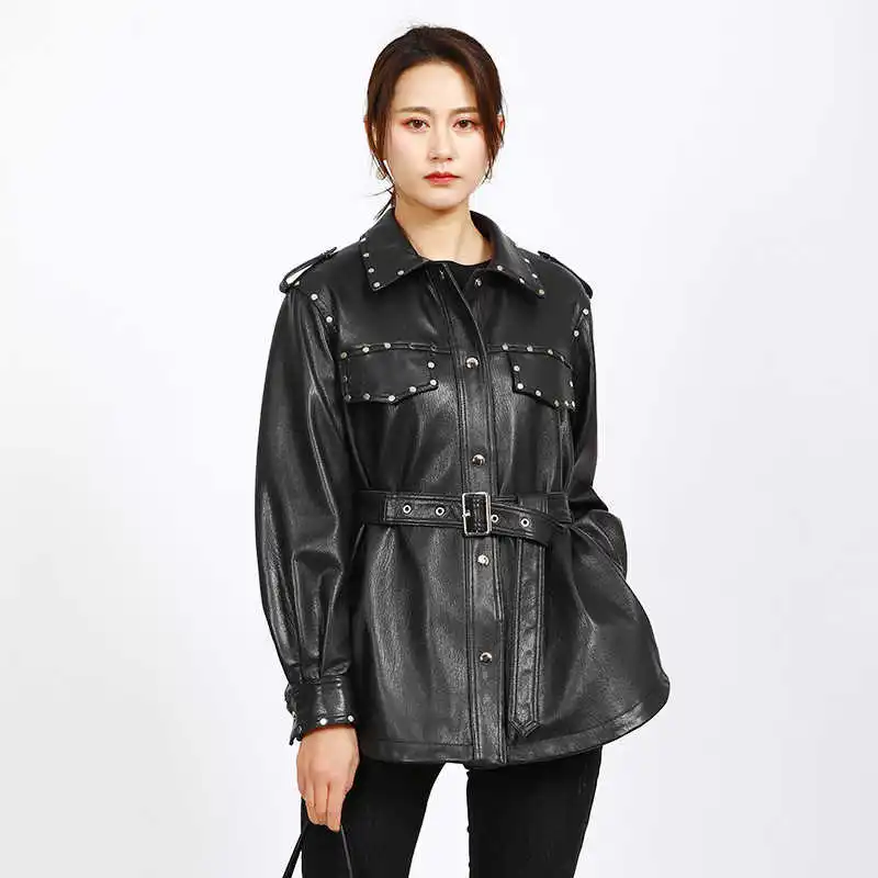 

Женское Свободное пальто из натуральной овечьей кожи, весна 2021