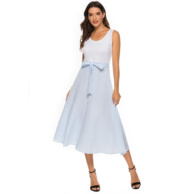 

2021 женское элегантное платье миди, сексуальное платье в полоску, с круглым вырезом, ТРАПЕЦИЕВИДНОЕ ПЛАТЬЕ, женские летние вечерние платья б...