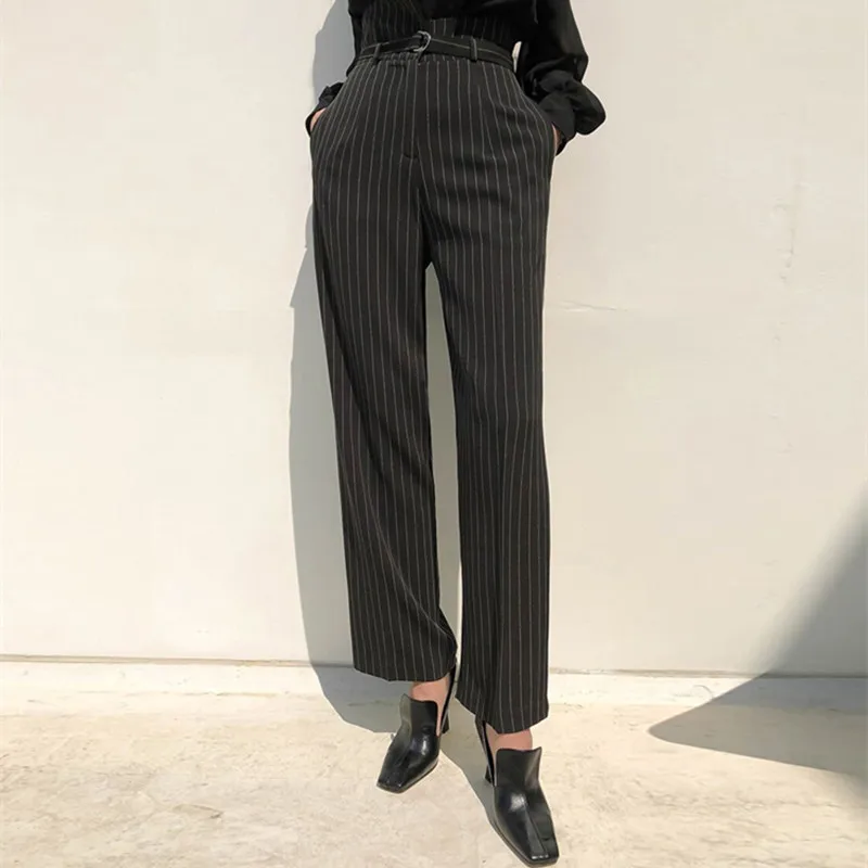 HziriP полосатые повседневные свободные прямые женские Костюмные брюки 2021 новые