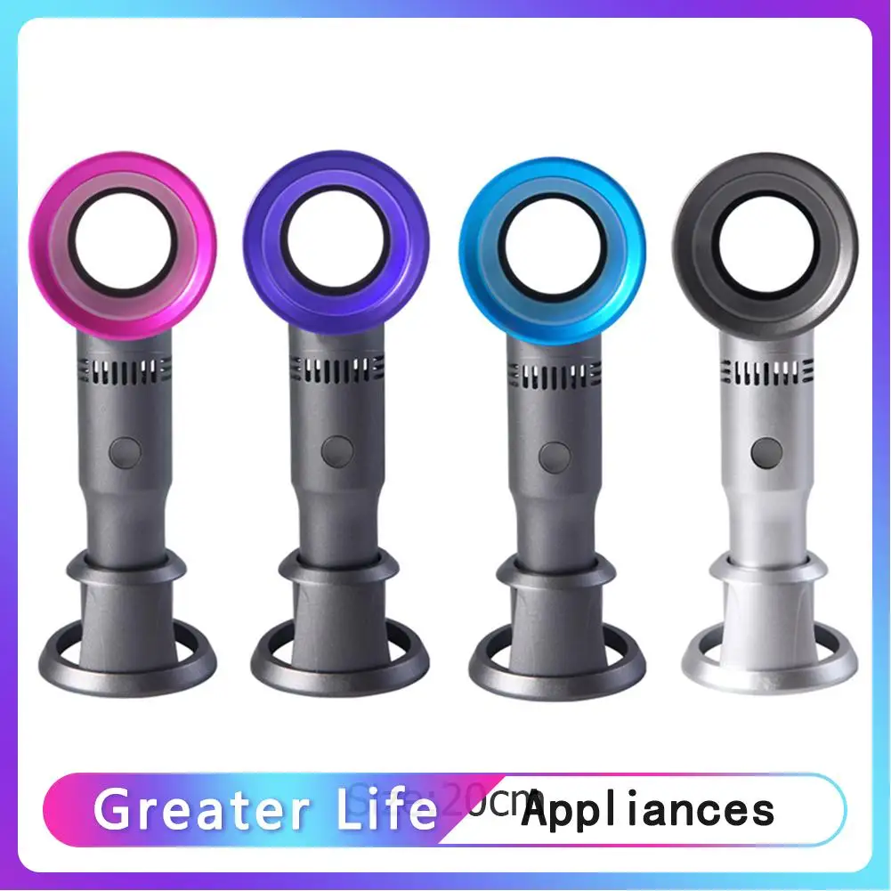 

USB Rechargeable Handheld Bladeless Fan 3 Gear Adjustable Summer Air Cooling Fan Easy Cool Purifies Air Cooling Fan