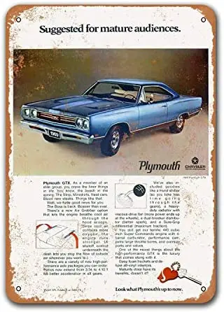 

1969 Plymouth GTX Tin Metal Signs Vintage Cars, Sisoso Plaques Poster Bar Garage Retro Wall Decor 8x12 inch