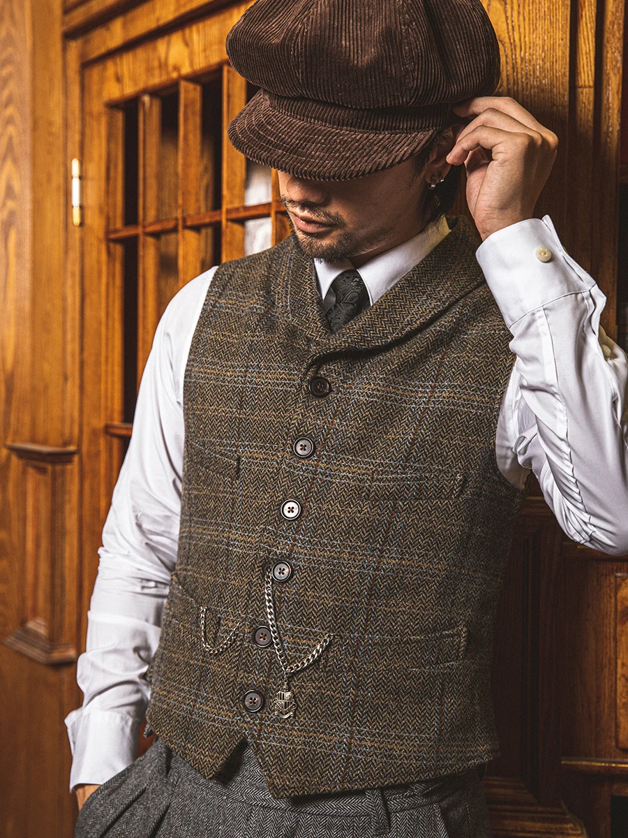 

MJ-0010, Asian Size! Read Description 70% Wool Vintage Stylish Waistcoat 560 GSM Mens Casual Tweed Vest Red Tornado