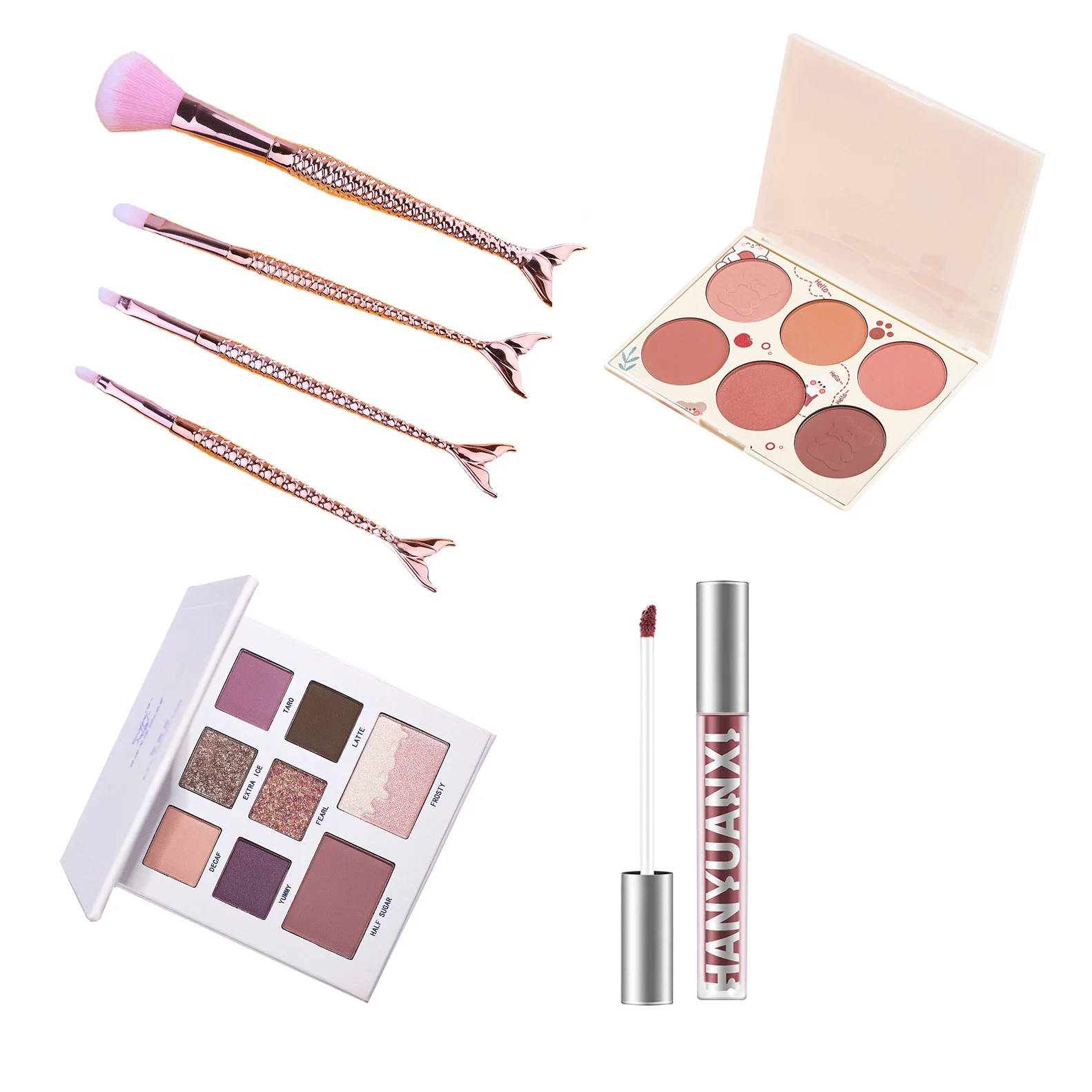 

KIT15 Matte Lip Gloss+8 Color Eyeshadow Palette+4 PCS Palating Makeup Brush+6 Color Blusher Plz Talk To Us If Need Private Label
