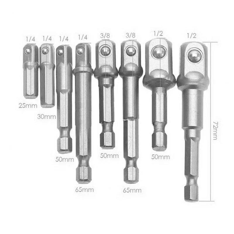 8pcs/set Pneumatic Socket Adapter For Impact Driver W/ Hex Shank To Square Drill Bits Bar Extension Set 1/4&quot 3/8&quot 1/2&quot |