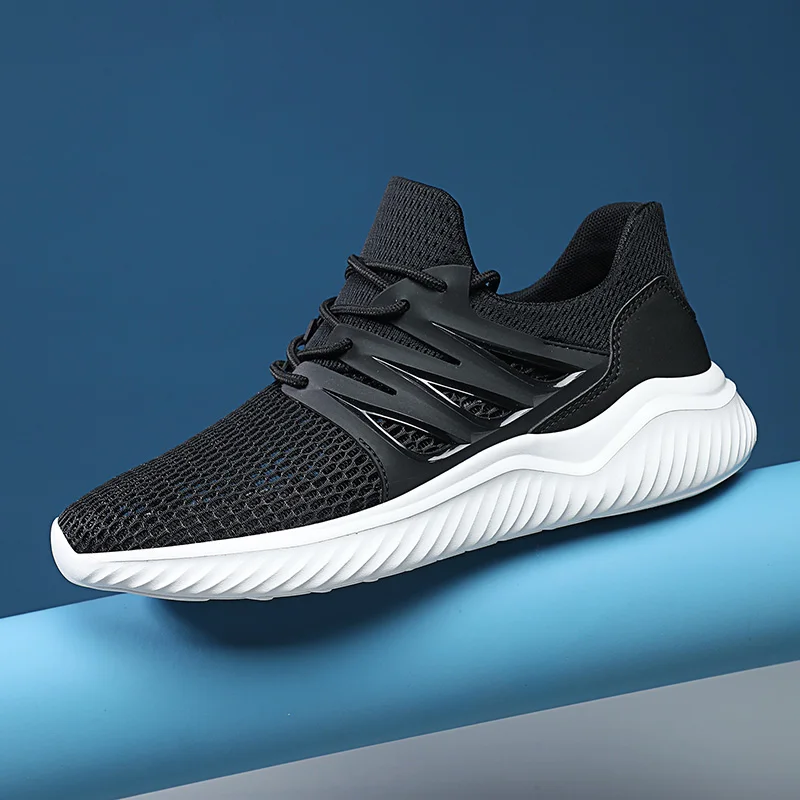 

Мужские дышащие кроссовки на шнуровке, черные сетчатые легкие кроссовки для ходьбы, Повседневная теннисная обувь большого размера, 2021