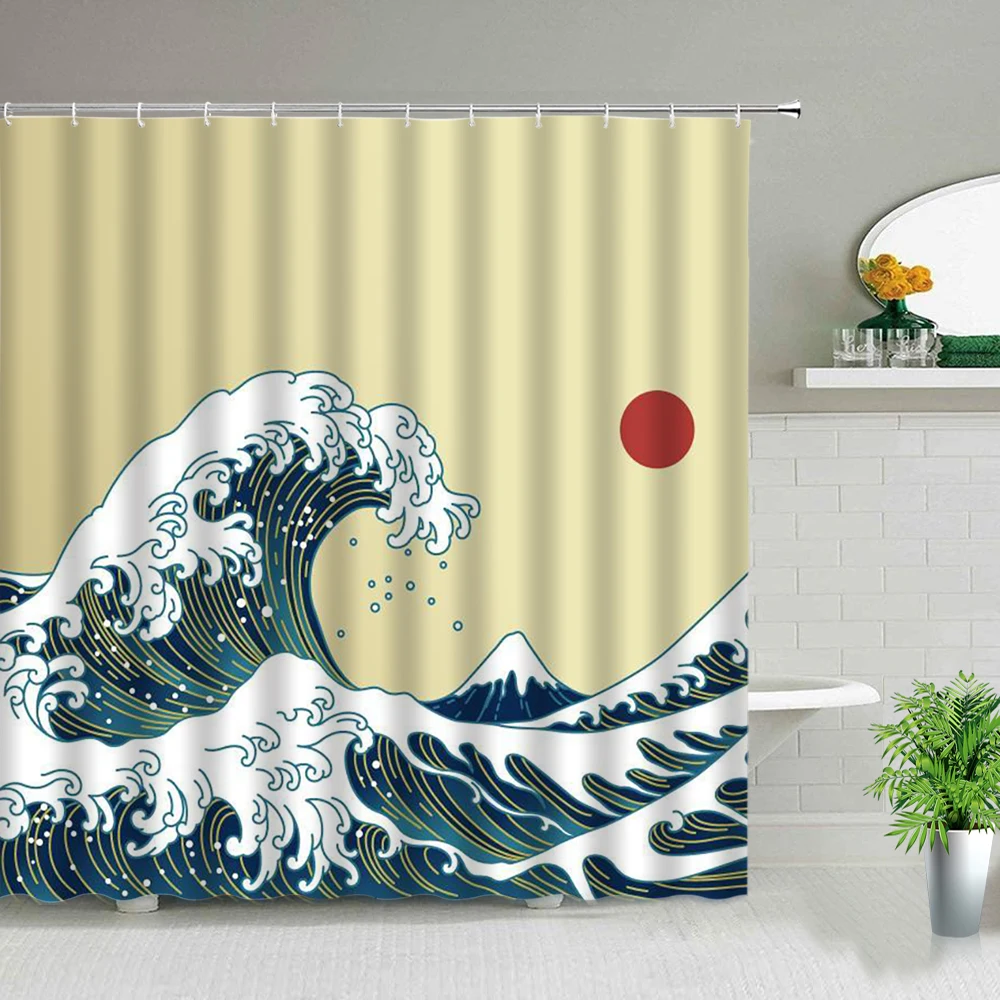 

Японская занавеска для душа s великая волна занавеска для ванной Kanagawa морская волна узор водонепроницаемый домашний декор для ванны Полиэс...