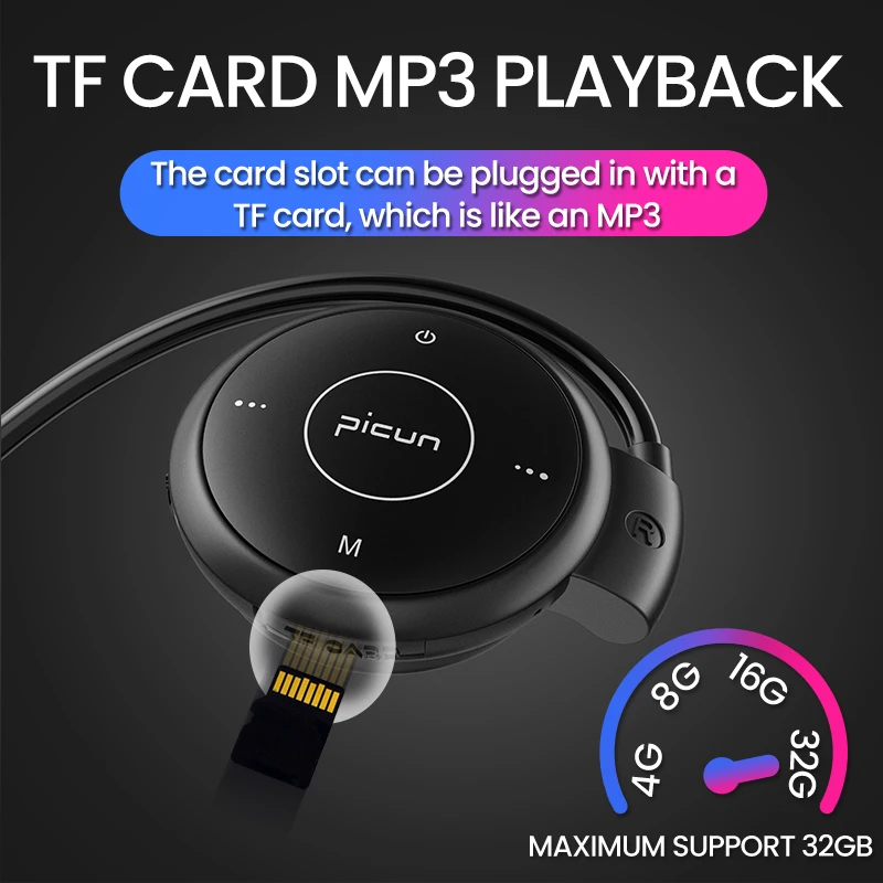 Picun T6, ушные крючки, беспроводные Bluetooth наушники, спортивная водонепроницаемая гарнитура, MP3, FM наушники с шумоподавлением, поддержка TF карты