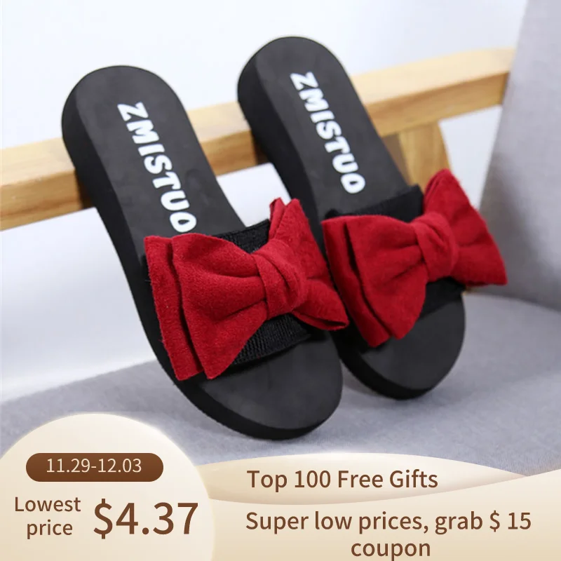 Женские летние шлепанцы с бантом сандалии Домашние пляжные женская модная