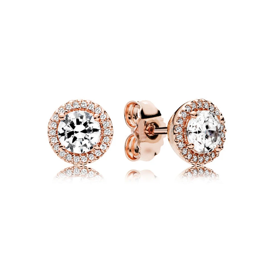 Стерлингового Серебра 925 розовое золото сверкающие круглые квадратные блестящие