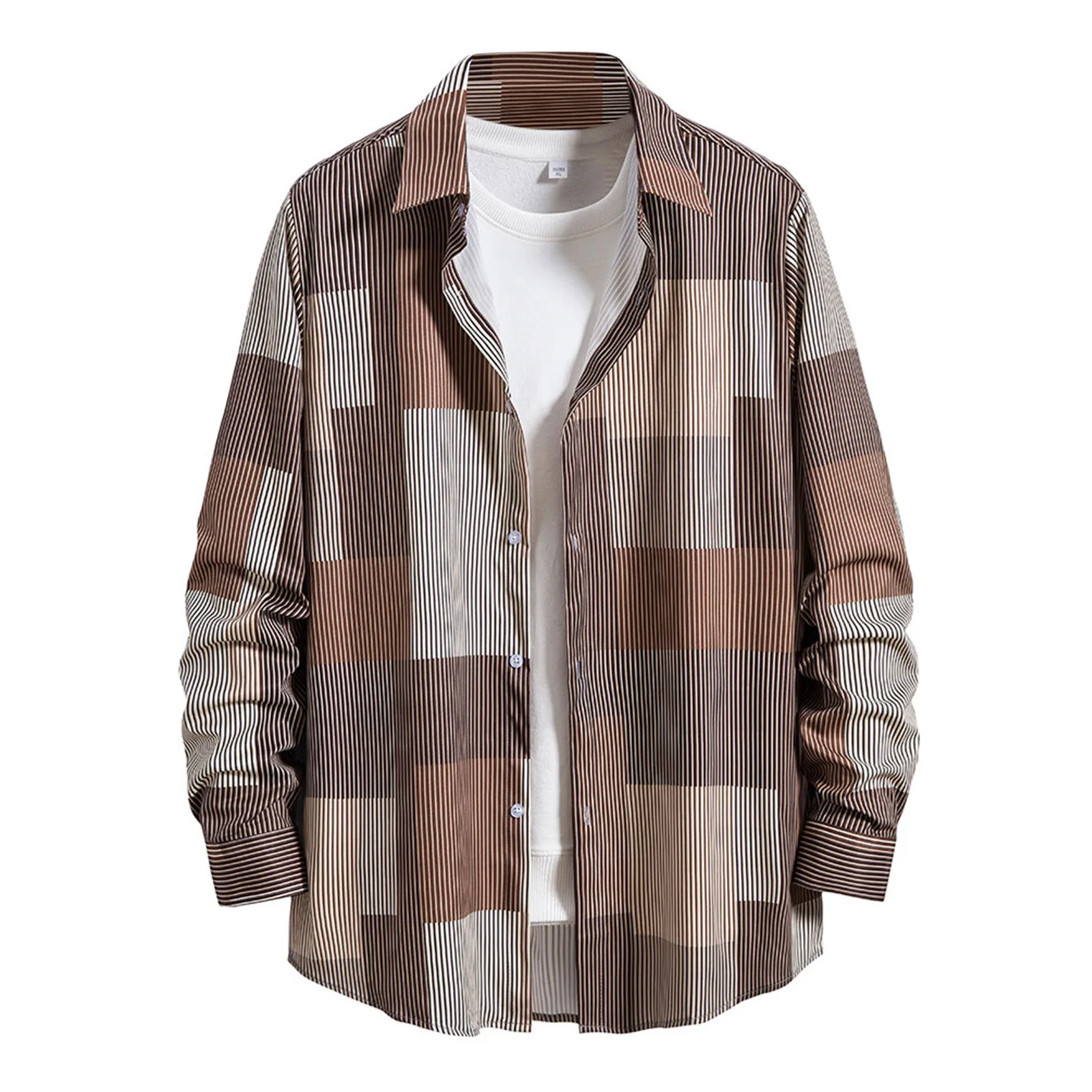 

Men's Casual Top Shirt Geometric Stripe Print Shirt Long Sleeve Slim Single Breasted Top Turn-Down Collar Lightweight Shirts